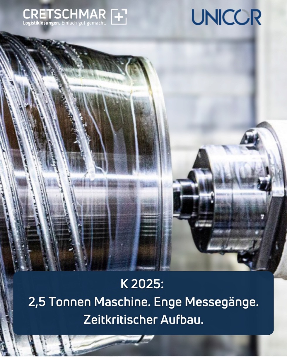 2,5 Tonnen Maschine. Enge Messegänge. Zeitkritischer Aufbau.